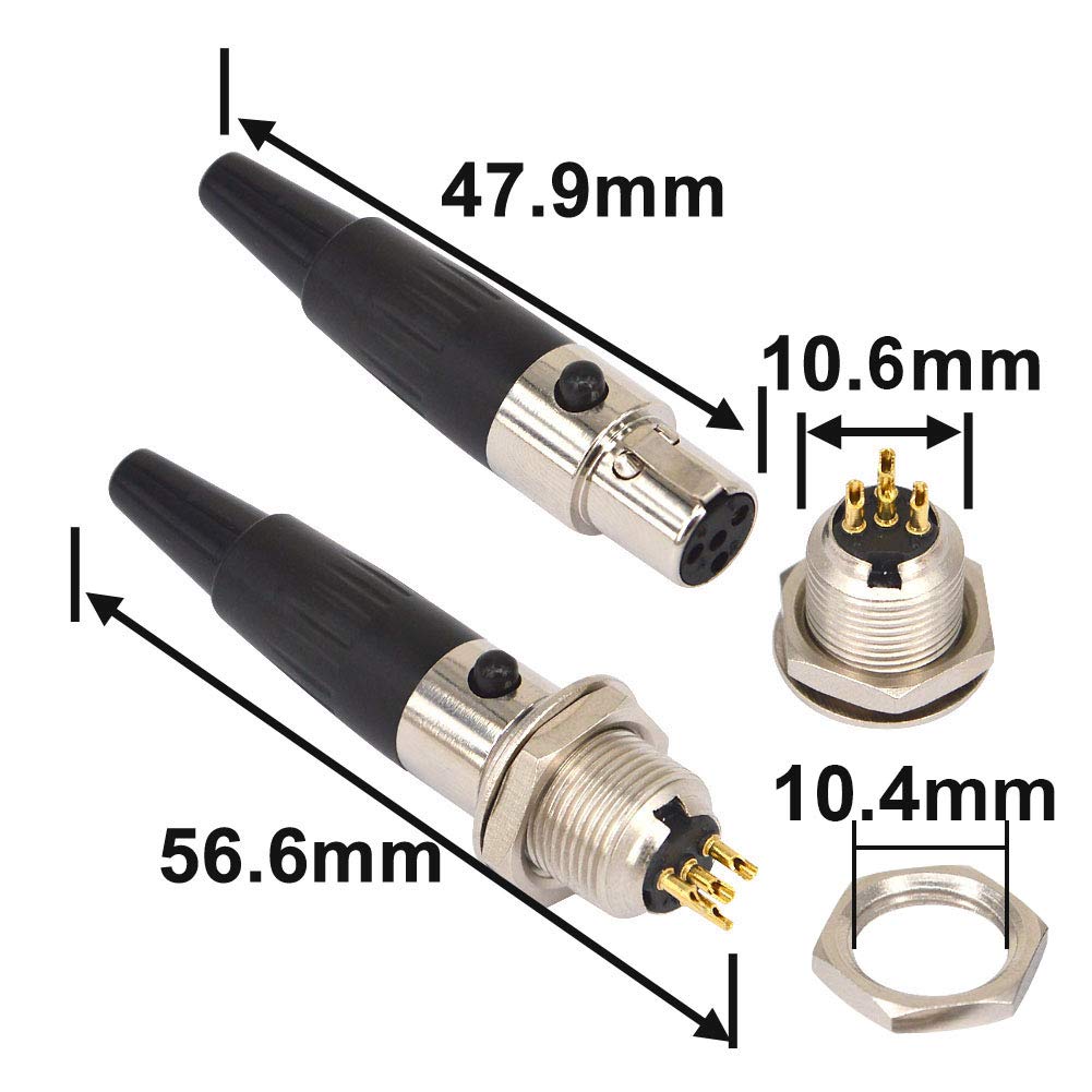 onelinkmore 4 Pin Mini XLR TA4F Male Female Panel Mount Socket Connector Mic Audio Socket XLR Connector Mini Jack,4 Pin for Pro Microphones Aviation