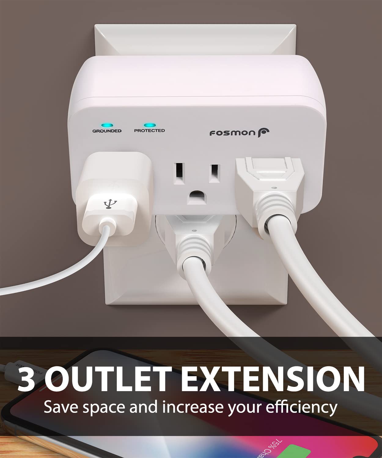 Fosmon Refrigerator Surge Protector, 3 Outlet Heavy Duty Appliance Surge Protector with High Joules for Fridge, Microwave, Washing Machine, Garage