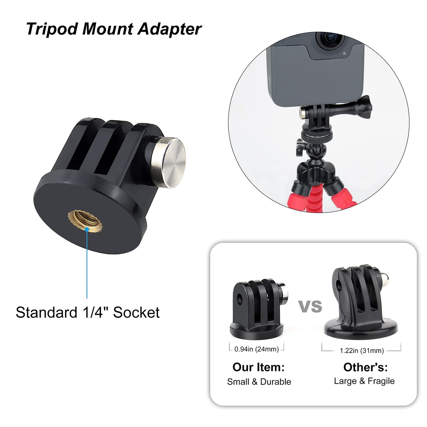 SOONSUN Tripod Mount Kit with 1/4"-20 Conversion Adapter and Cold Shoe Mount with 1/4" Thread, Compatible with GoPro Hero 13 12 11 10 9 8 7 6 5, DJI