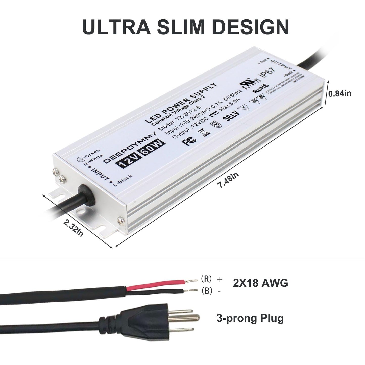 DEEPDYMMY 12V Power Supply 60W Waterproof UL 8750 LED Driver