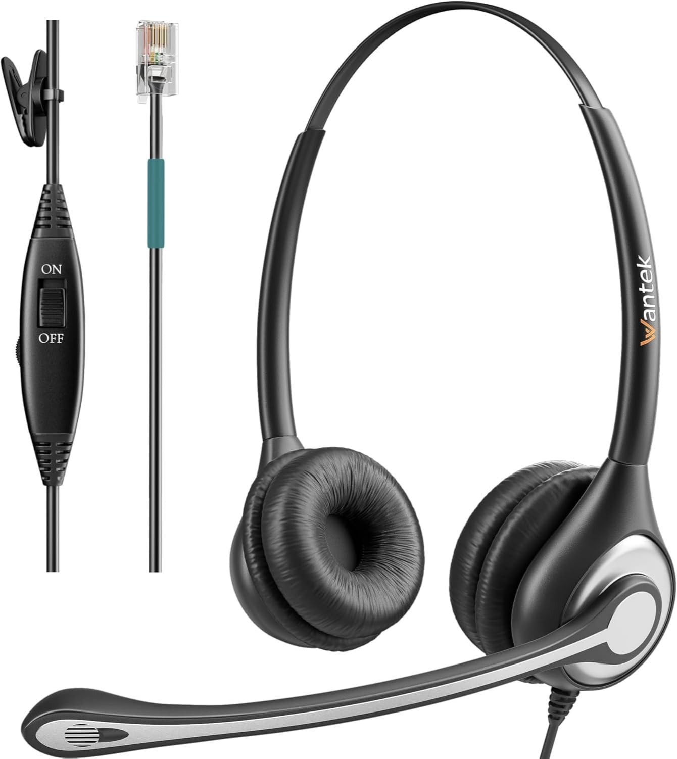 Wantek RJ9 Telephone Headset with Microphone Noise Cancelling, Office Phone Headset Compatible with Plantronics S12 Polycom VVX310 VVX410 VVX411 Avaya