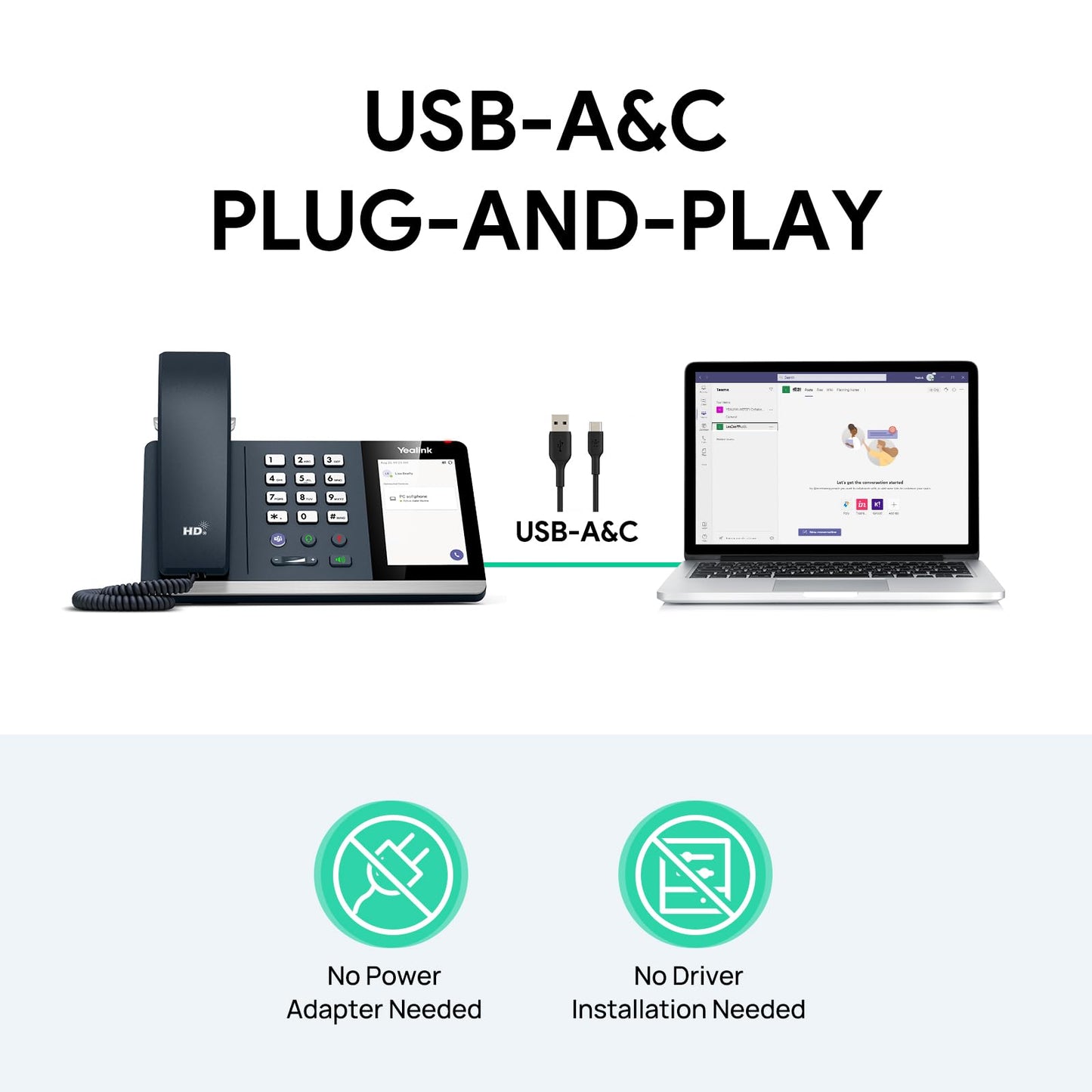 Yealink MP45 Microsoft Teams Certified USB Desk Phone | NOT SIP/VoIP Compatible | Plug & Play,Powered by Computer via USB-A/C | Dedicated Teams/Skype