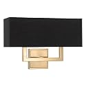 Kira Home Haven 16" 2-Light Modern Gold Wall Sconce with Black Fabric Shade, Mid Century Rectangular Gold Wall Light, Cool Brass Finish