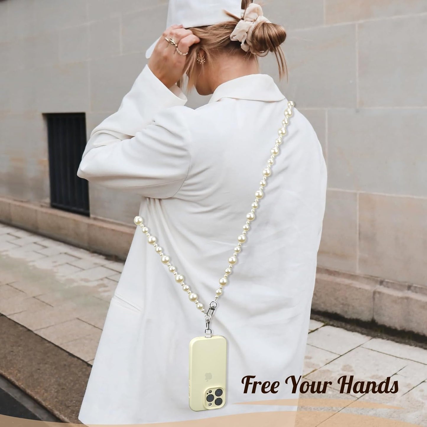 TiMOVO Universal Phone Lanyard Crossbody Strap, Anti-Theft Beaded Pearl Chain, Adjustable Cell Phone Neck Holder for iPhone 17 Pro Max 16 15 14 & Most