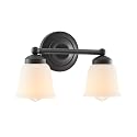 Aspen Creative 62013-2A, Two-Light Metal Bathroom Vanity Wall Light Fixture, 13 1/2" Wide, Transitional Design in Matte Black with Frosted/White Paint