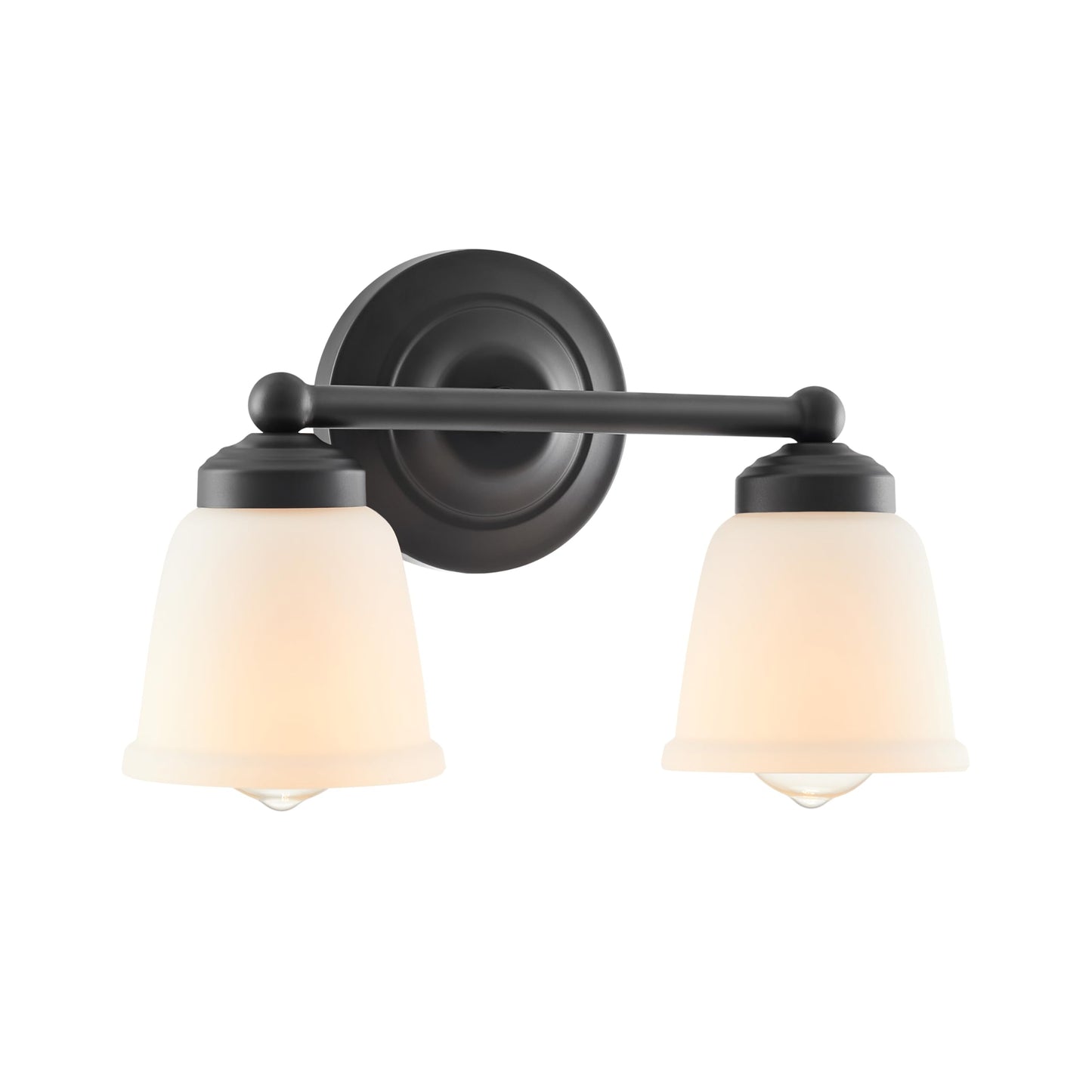 Aspen Creative 62013-2A, Two-Light Metal Bathroom Vanity Wall Light Fixture, 13 1/2" Wide, Transitional Design in Matte Black with Frosted/White Paint