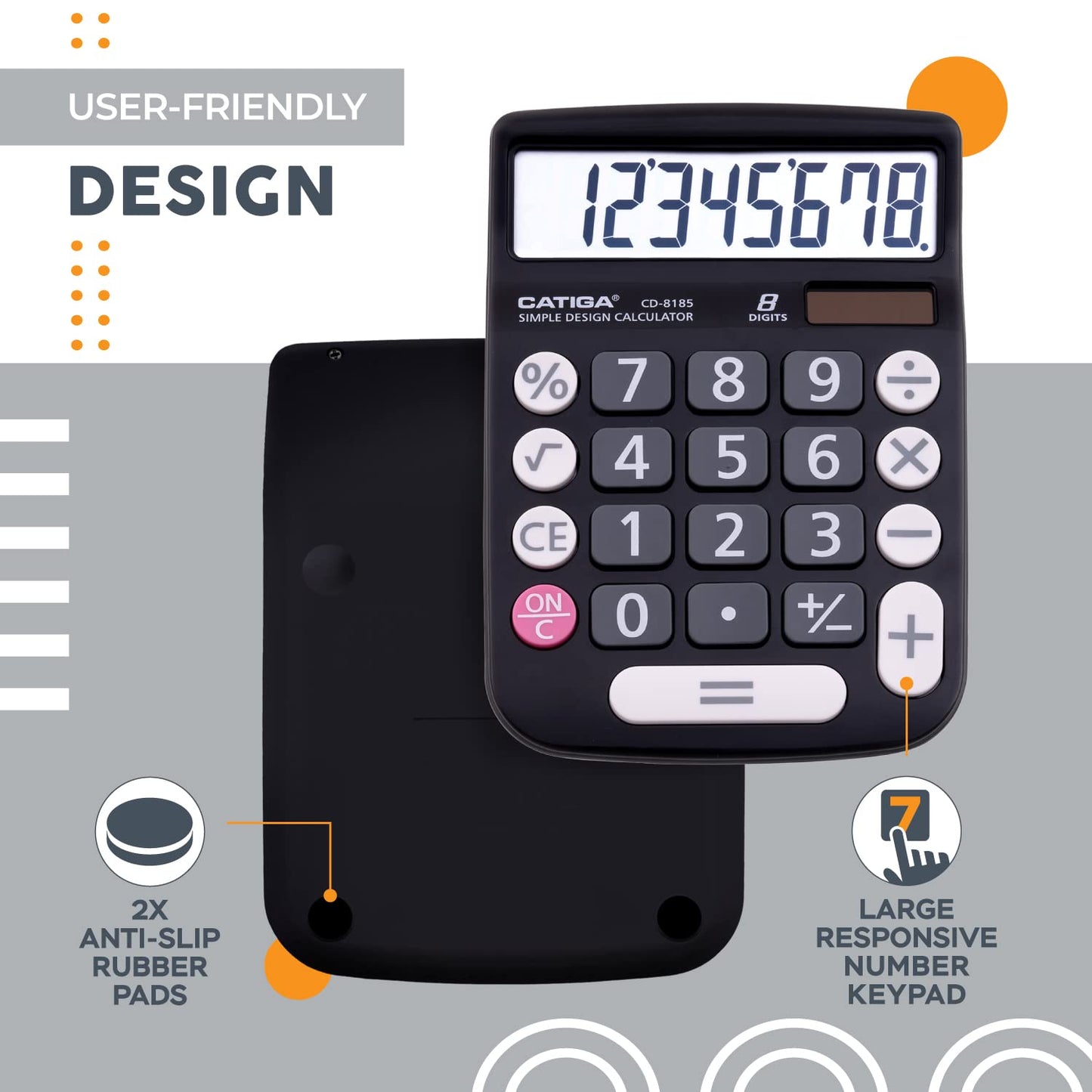 CATIGA Desktop Calculator 8 Digit with Solar Power and Easy to Read LCD Display, Big Buttons, for Home, Office, School, Class and Business, 4 Function