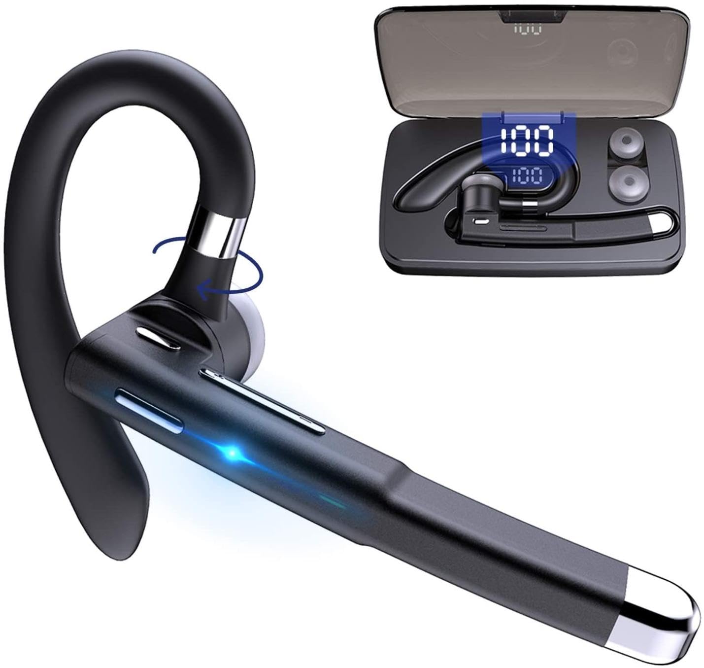 Wireless Earphone Ear-Hook Headphone Boom Mic Compatible with Samsung Galaxy S24/S23/S22 Plus, Handsfree Single Headset Over The Ear Earbud