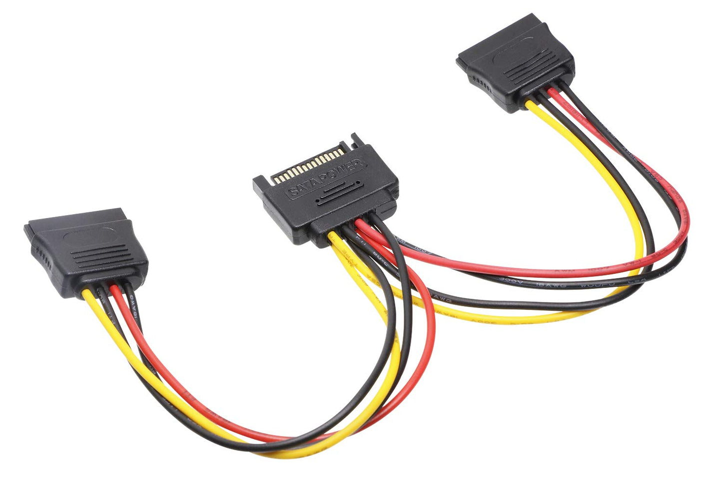Mini Skater 7.87 Inch Length SATA Power Cable 15-Pin Male to 2 x 15-Pin Female Power Extension SATA Y Splitter Cable Adapter Line for Chassis and Hard