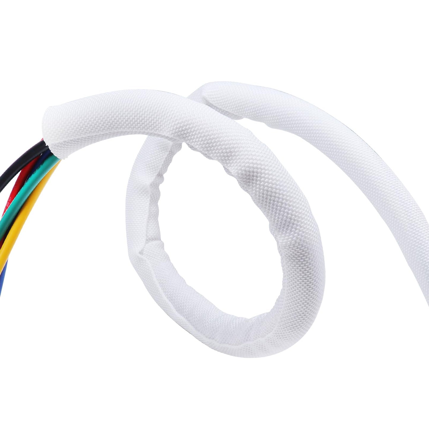 SUNNAREPOON White Split Wire Loom Tubing Cable Sleeves Cord Management, Flexible Woven Mesh Braided Waring Wrap Protector Covering