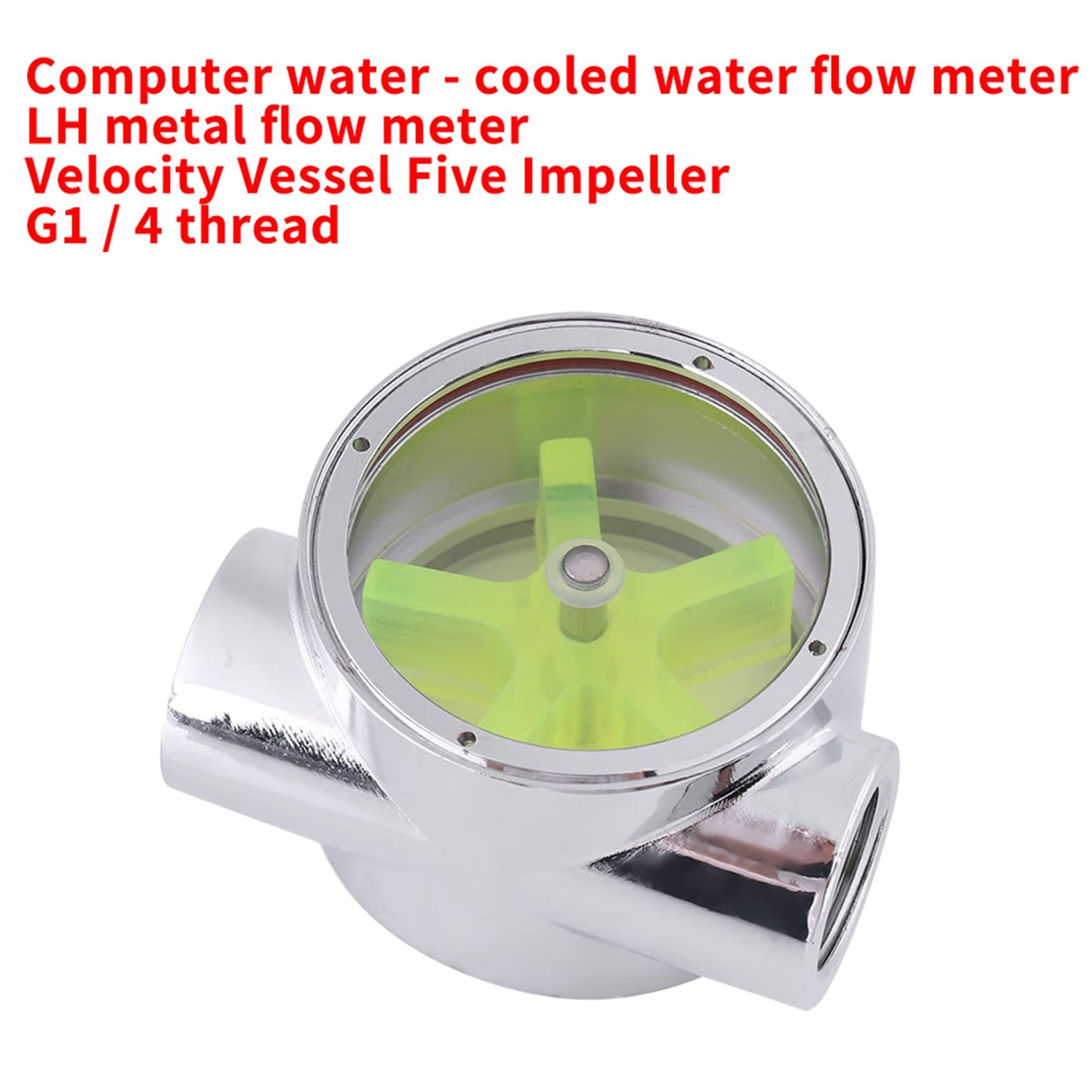 G1/4" Meter Indicator, Female to Female Thread Tungsten Alloy Water Indicator, with Green Impeller, for Computer Water Cooling System