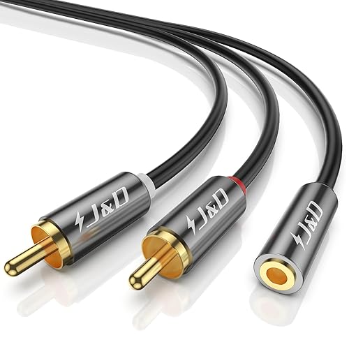 J&D 3.5mm to RCA Adapter Cable, Gold Plated 3.5mm Female to 2 RCA Male Stereo Audio Y Cable for Record Player, Speakers, Home Theater, Smartphone