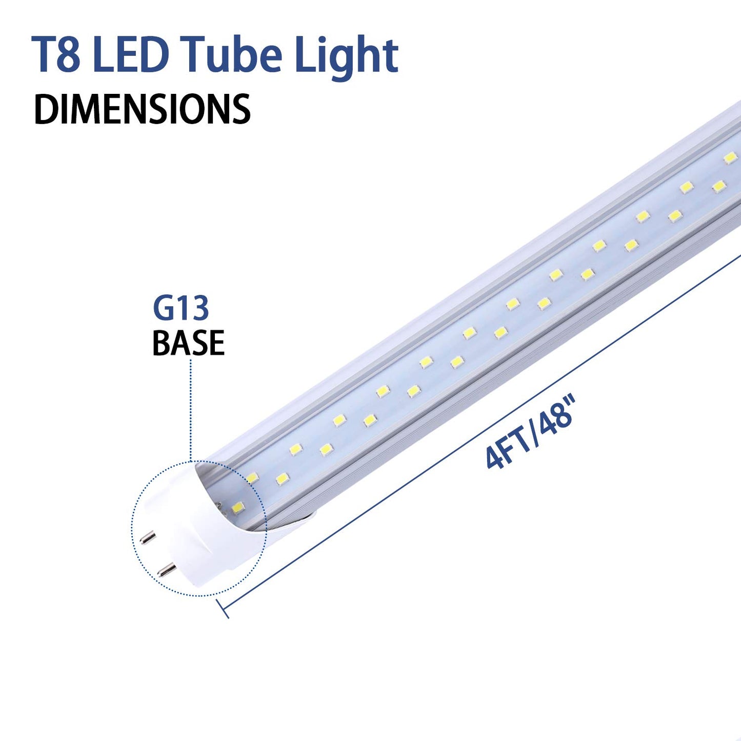 TRLIFE 4FT LED Light Bulbs, T8 4FT LED Tube Lights 28W 5000K Daylight White, 3360 Lumens Dual Row LEDs Replacement for 4 FT Fluorescent Fixture, Clear