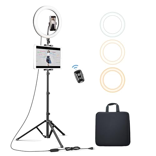 Elitehood 12’’ Ring Light with Tripod Stand (72’’ Tall) & iPad/Phone Holder, Dimmable Selfie Circle LED Lights Ringlight for Video Recording
