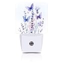 FOISIIAEA Night Light Watercolor Lavender Flower with Butterfly Night Lights Plug into Wall Smart Dusk to Dawn Sensor 0.5W Energy Efficient Led Lamp