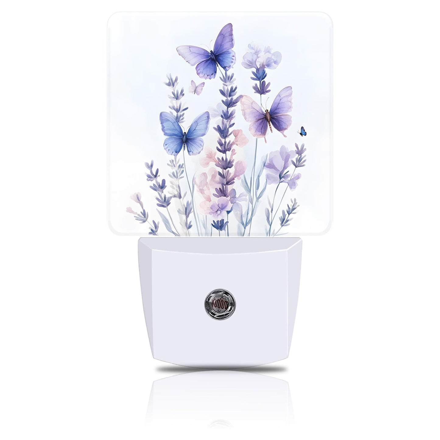 FOISIIAEA Night Light Watercolor Lavender Flower with Butterfly Night Lights Plug into Wall Smart Dusk to Dawn Sensor 0.5W Energy Efficient Led Lamp