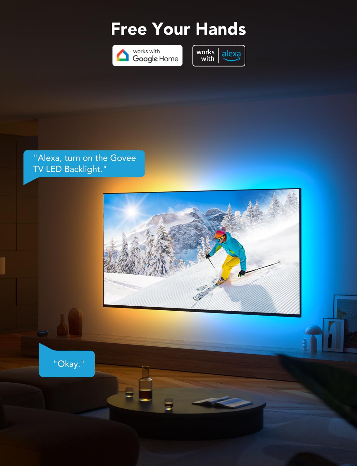 Govee TV LED Backlight, RGBIC Smart LED Strip Lights for 55-65 Inch TVs, Bluetooth and Wi-Fi APP Control, Works with Alexa & Google Assistant, Music