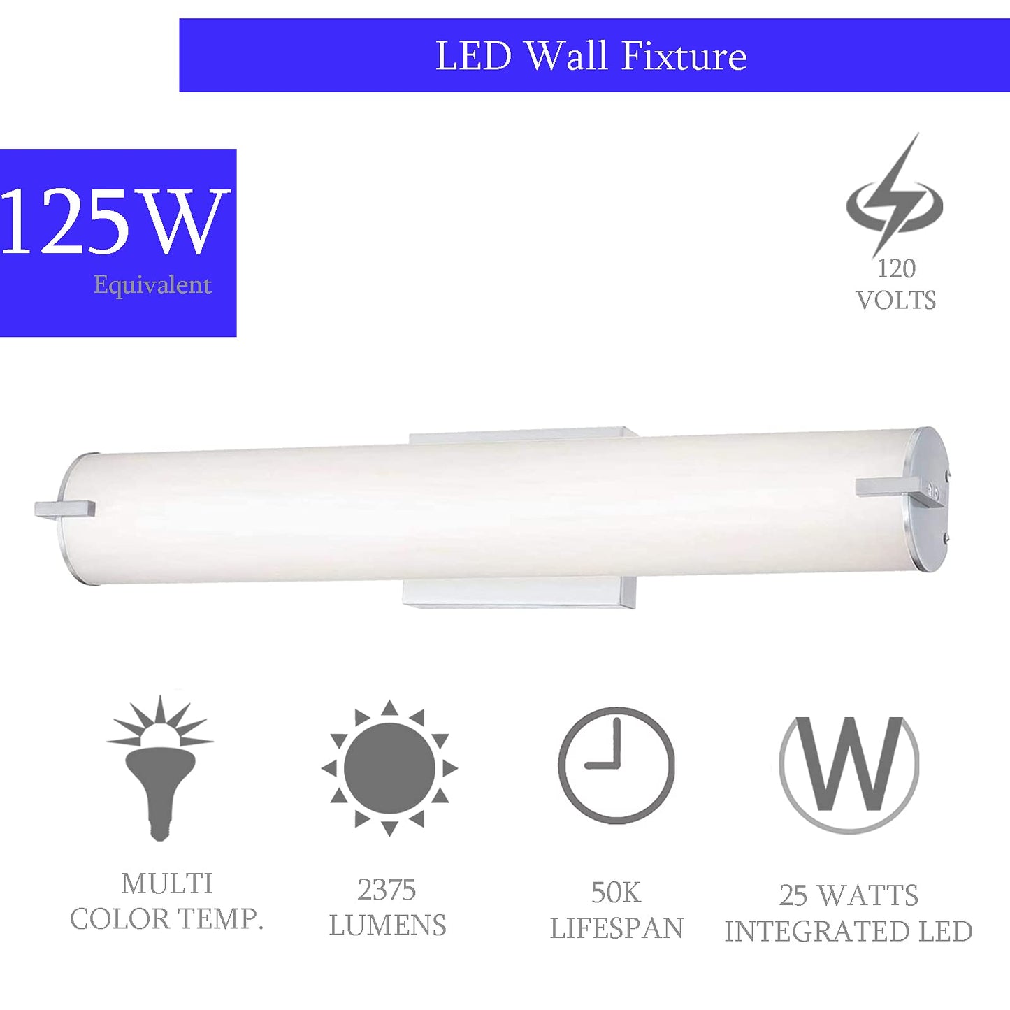 Ciata 1-Light LED Multi Color Temperature Wall Fixture in Brushed Nickel Finish with White Frosted Shade (24 Inches)