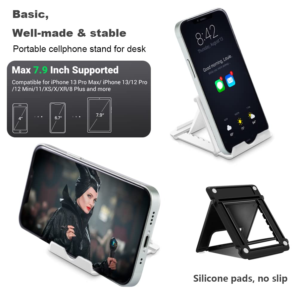 Kemoxan 4 Pack Portable Cell Phone Stand Holder for Desk, Foldable Pocket-Sized Mount, Universal Adjustable Desktop Mobile Phone Kickstand Compatible