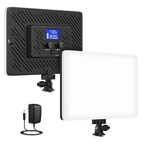 QEUOOIY Led Video Light Panel, 20W Bi-Color Photography Lighting Kit with 4000mAh Battery, Dimmable 2500-8500K Conference Studio Light