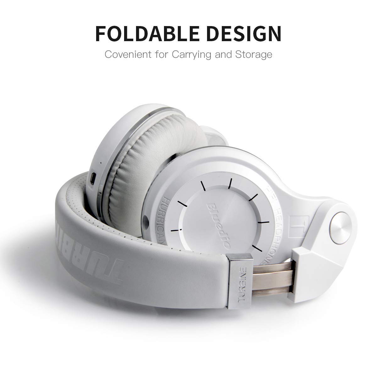 Bluedio T2 Plus Turbine Wireless Bluetooth Headphones with Mic/Micro SD Card Slot/FM Radio (White)