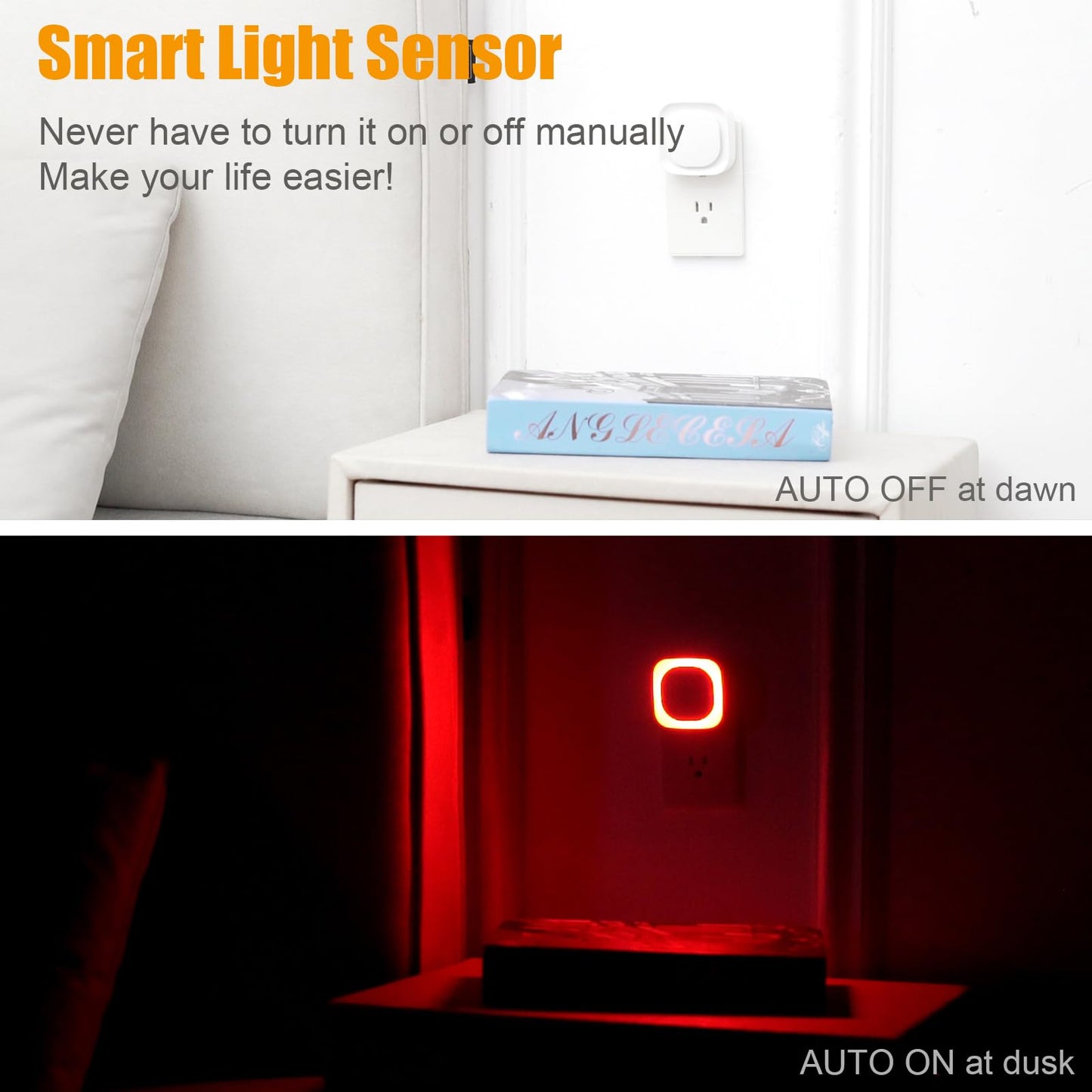 YUNLEX 2 Pack Red Night Light with Dusk to Dawn Sensor, Eye-Care Reflected Glow, 0% Blue Light True Red LED, 3-Level Brightness, Auto On/Off, Plug-in