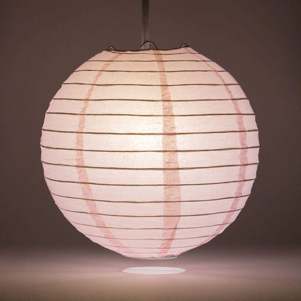 Quasimoon PaperLanternStore Decorative Paper Lantern - (Single, 24-Inch, Pink, Even Ribbing) Round Paper Lantern - Ideal Wedding and Party Decor or