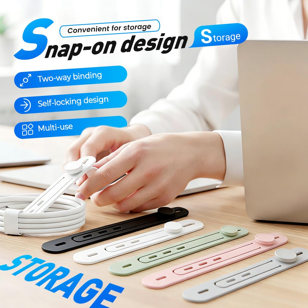 Data Cable Organizer, 2026 Upgrade Reusable Silicone Cable Ties, Elastic Cord Management Straps for Fastening and Bundling Various Cable Cords Wires