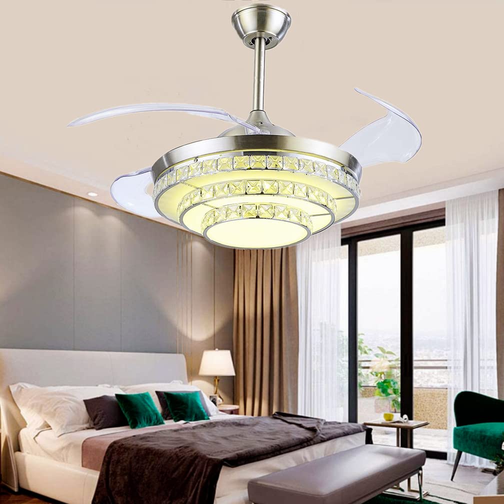 RuiWing Home 42" Crystal Ceiling Fan with Light Modern LED Chandelier