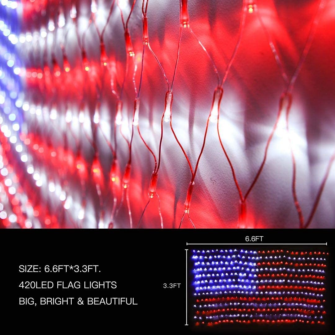 (New) American Flag Lights, Outdoor String Lights 420 LED Waterproof Led Flag Net Light Patriotic Ornaments for Outdoor Home Yard,Garden, Camping