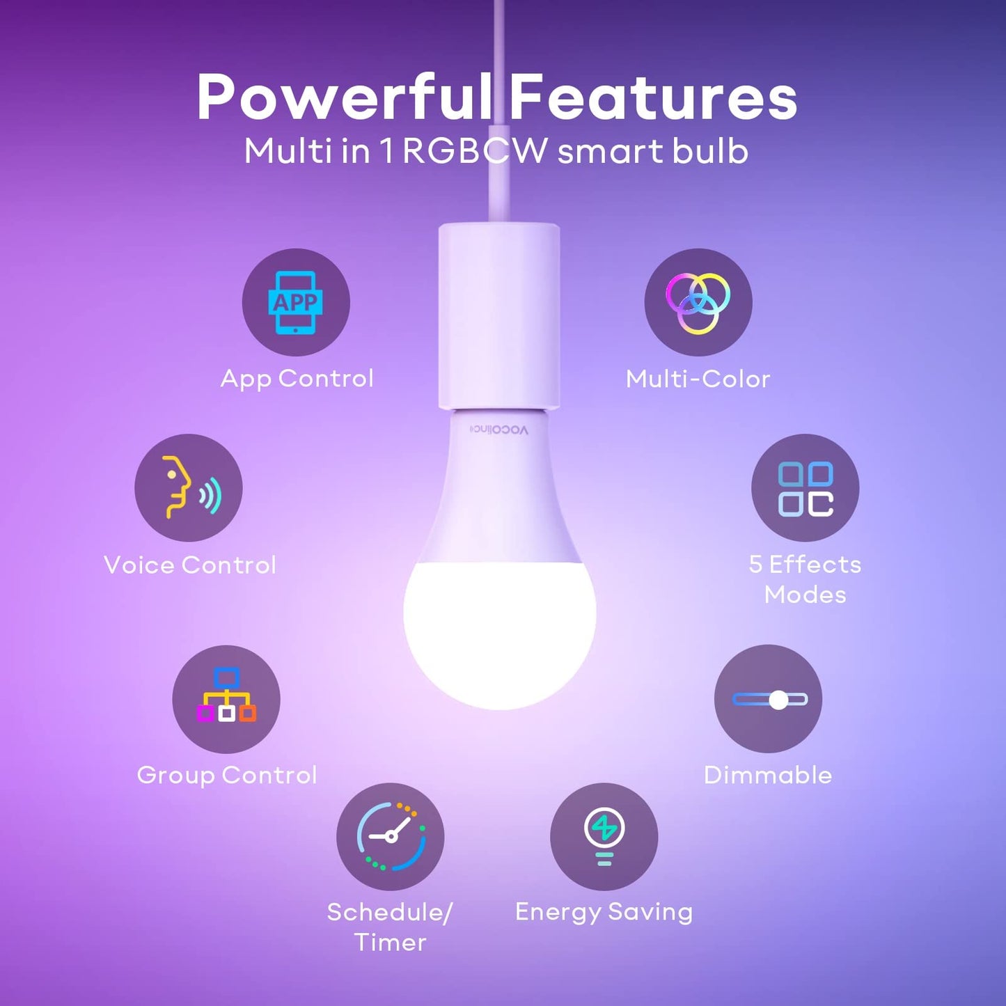 VOCOlinc Smart Light Bulb Works with Apple Homekit, Alexa, Google Home, Dimmable WiFi Smart Bulbs, 850 Lumens, E26 LED Smart Bulb 60 Watt Equivalent