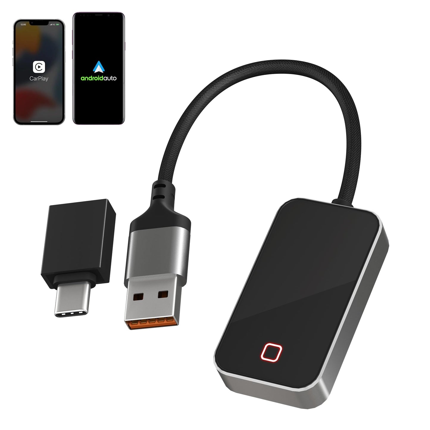 KETAKY Plus Wireless Carplay and Android Auto Adapter - Android Carplay for iPhone 6+/2016+ Cars, USB/Type-C Bluetooth Wireless Auto Car Adapter