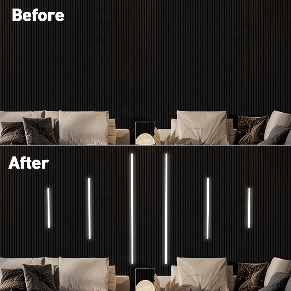CUBITOR LED Recessed Lighting Kit,6 Pack Self-Adhesive COB LED Light Bar, Cold White 6000K, with Touching Switch, for Wood Slat Wall
