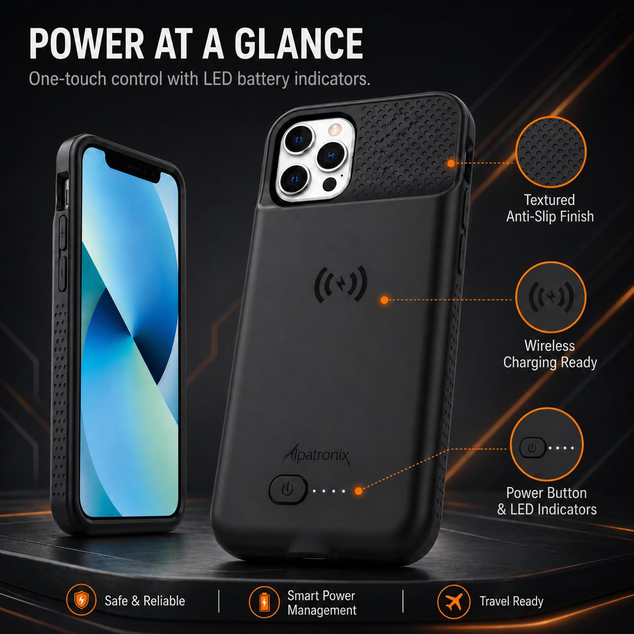 Alpatronix Battery Case for iPhone 12 Pro Max / 13 Pro Max, Slim Portable Protective Extended Charger Cover with Wireless Charging, Lightning Input