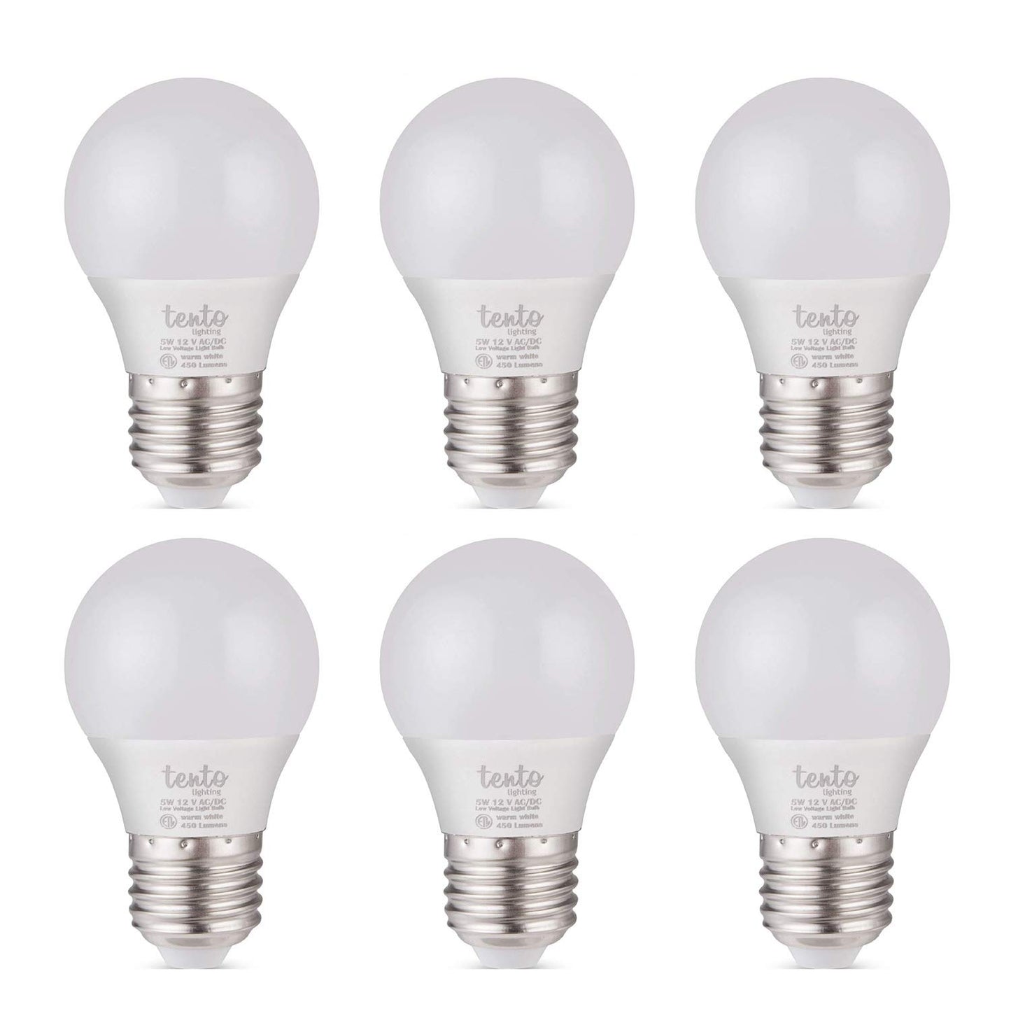 Tento Lighting E26 E27 5W 12VDC Low Voltage LED Light Bulbs, RV Lighting Off-Grid - Warm White (6 Pack)