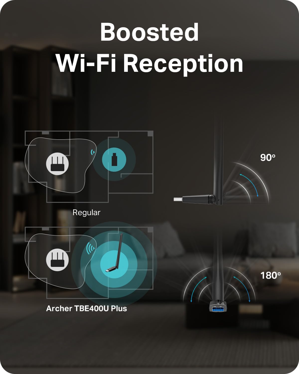TP-Link BE6500 Tri-Band USB 3.0 Wi-Fi 7 Adapter for Desktop PC -TBE400U Plus| Wireless Adapter Up to 6500 Mbps | 2.4+5+6GHz | High-Gain Antenna |