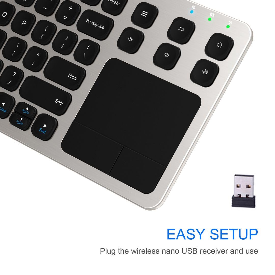 Arteck 2.4G Wireless Touch TV Keyboard with Easy Media Control and Built-in Touchpad Mouse Solid Stainless Ultra Compact Full Size Keyboard -Connected