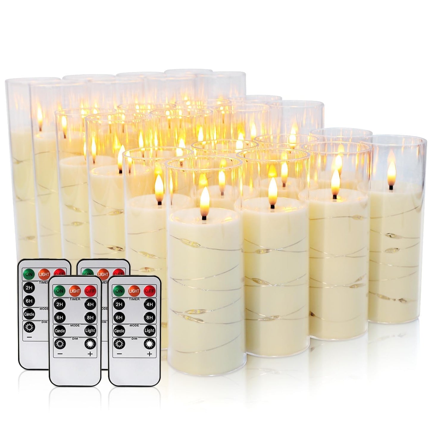 Grcdoyvl 24-Piece Ivory Flameless LED Candles with Remote, Embedded Fairy Lights for Christmas Decor. Battery-Powered with Timer, Safe & Elegant