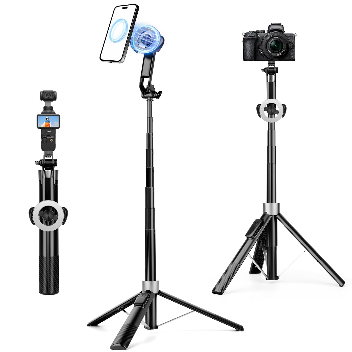 68" Magnetic Tripod for iPhone Magsafe, Phone Tripod & Selfie Stick with Rechargeable Remote for iPhone/Android/Camera, Portable Cell Phone Stand
