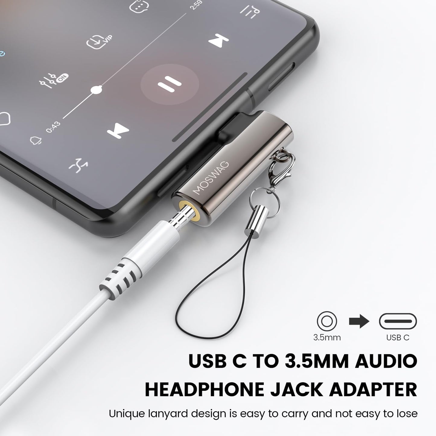 MOSWAG USB C to 3.5mm Jack Type C Headphone Adapter Right Angled Aux Mic Audio Dongle Zinc Alloy Headphone Adapter Compatible with iPhone 15 Plus