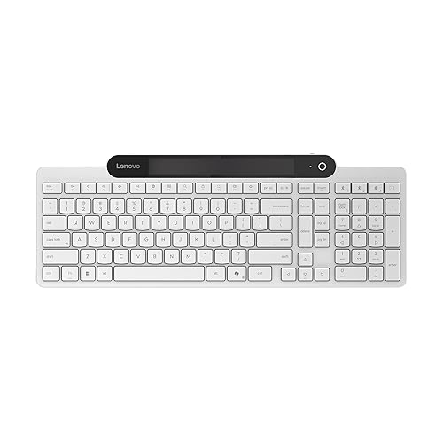 Lenovo 800 Self-Charging Bluetooth Keyboard, Uses Ambient Light for Charging, Bluetooth 5.1, Supports 3 Devices, Battery Free, Wireless, White