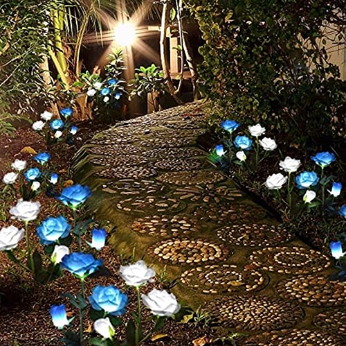 Solar Garden Rose Lights, Decorman 2 Pack Realistic Solar Outdoor Flower Lights Waterproof LED Stake Landscape Decorative Lights with 10 Roses