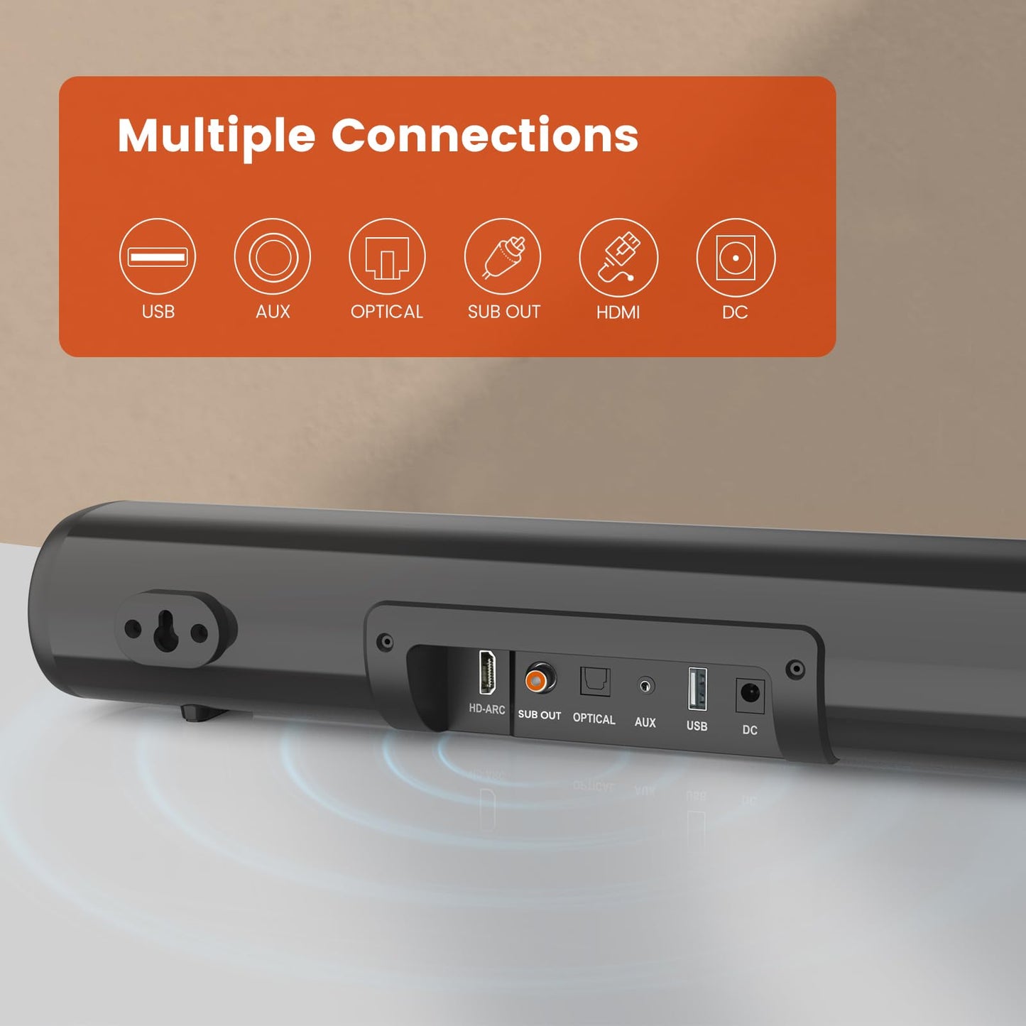 LITTOAK HDMI Sound Bar for Smart TV, Small TV Sound Bar Speakers, Optical/HDMI/Aux/Coax/USB/Bluetooth Connection for TV, PC, Projectors, Includes