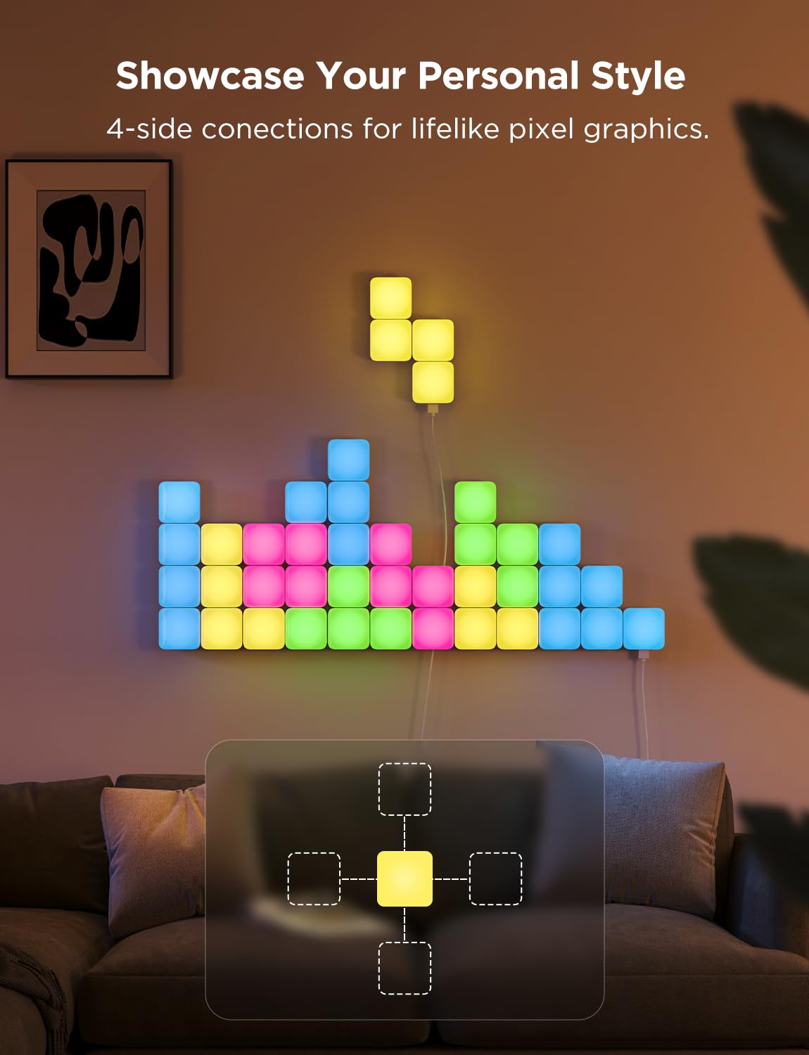 Govee Mini Panel Lights, RGBIC Wall Lights, Smart LED Wall Panels, Works with Matter, Alexa, Google Assistant, Sync with Music, DIY Gaming Light