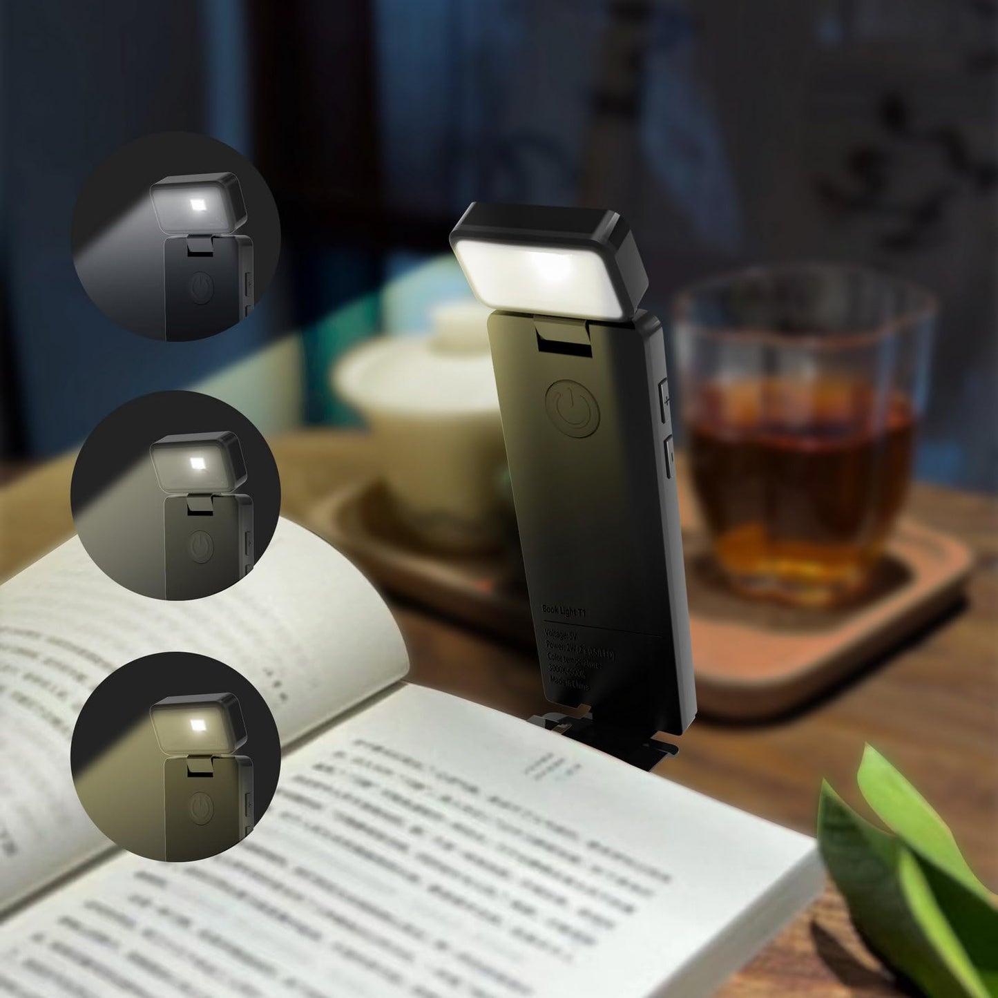 Fjyikj Rechargeable Book Light for Reading in Bed, Portable Clip-on LED Bookmark Night Lamp,3 Colors & 5 Brightness Dimmable, Compact & Long Lasting