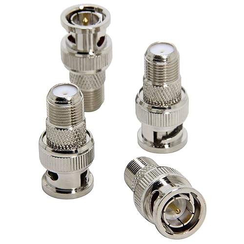 BNC to F Connector 4 Pack BNC Male to F Female Adapter, RG6, RG59 Coax Connector for Scanner, CCTV Camera