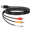 BERANMEY USB to 3RCA Cable, 1.5m/5ft USB Male to 3 RCA Male Jack Splitter Audio Video AV Composite Adapter Cord for USB-Enabled TVs and PCs