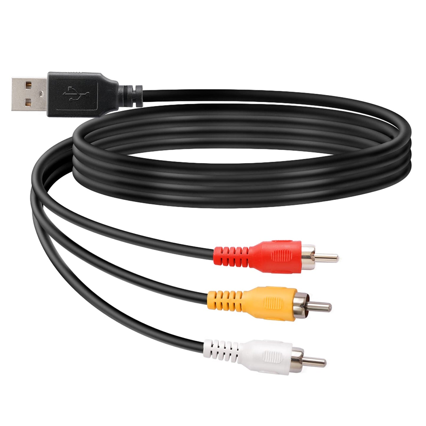 BERANMEY USB to 3RCA Cable, 1.5m/5ft USB Male to 3 RCA Male Jack Splitter Audio Video AV Composite Adapter Cord for USB-Enabled TVs and PCs
