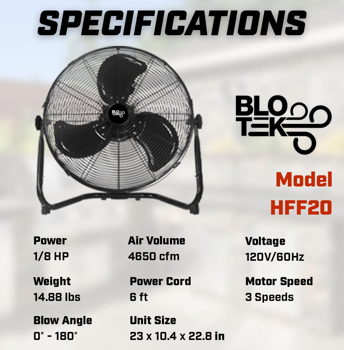 BLOTEK 20" Floor Fan and Wall Mount delivers high-velocity airflow for an air mover, garages, homes, or job sites-versatile design mounts on floor or