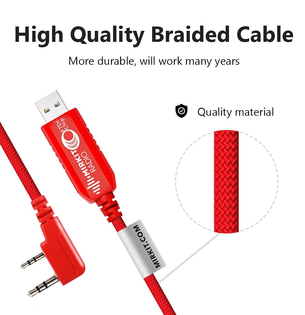 MIRKIT FTDI USB Programming Cable Model 3 Red for Flashing Analogue Ham Radio: Baofeng, Wouxun, Kenwood, Archell, Retevis